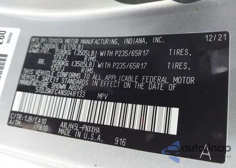 2022 Toyota Sienna Xle z USA, uszkodzony, nr VIN 5TDJSKFC4NS048133